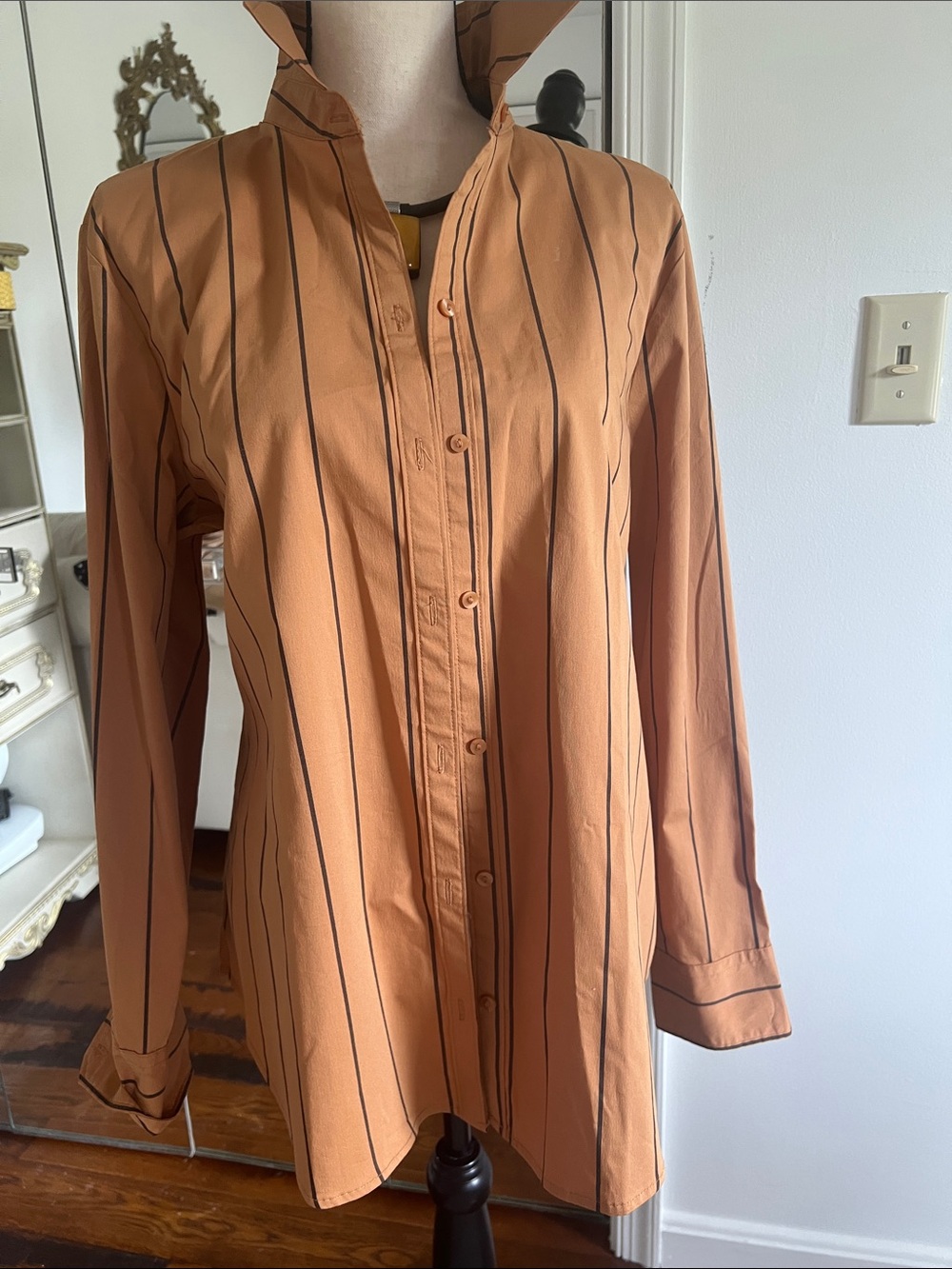 Worthington Rust-Orange Vertical Stripe Button-Down Shirt